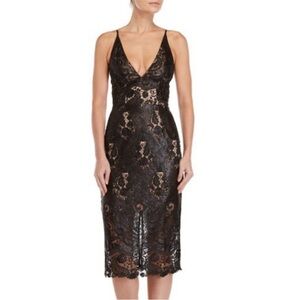Dress the Population black v neck sequin and lace midi dress, size S